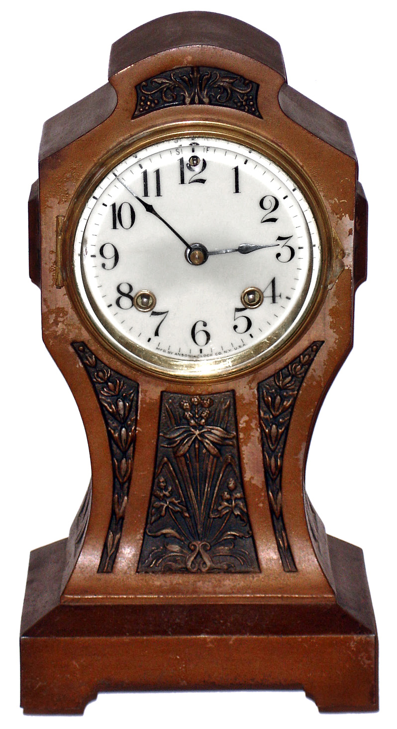 Ansonia Clock Co., New York, "Cairo" 8 day time and strike cast metal mantel clock, c1911 — Antique Clocks Price Guide