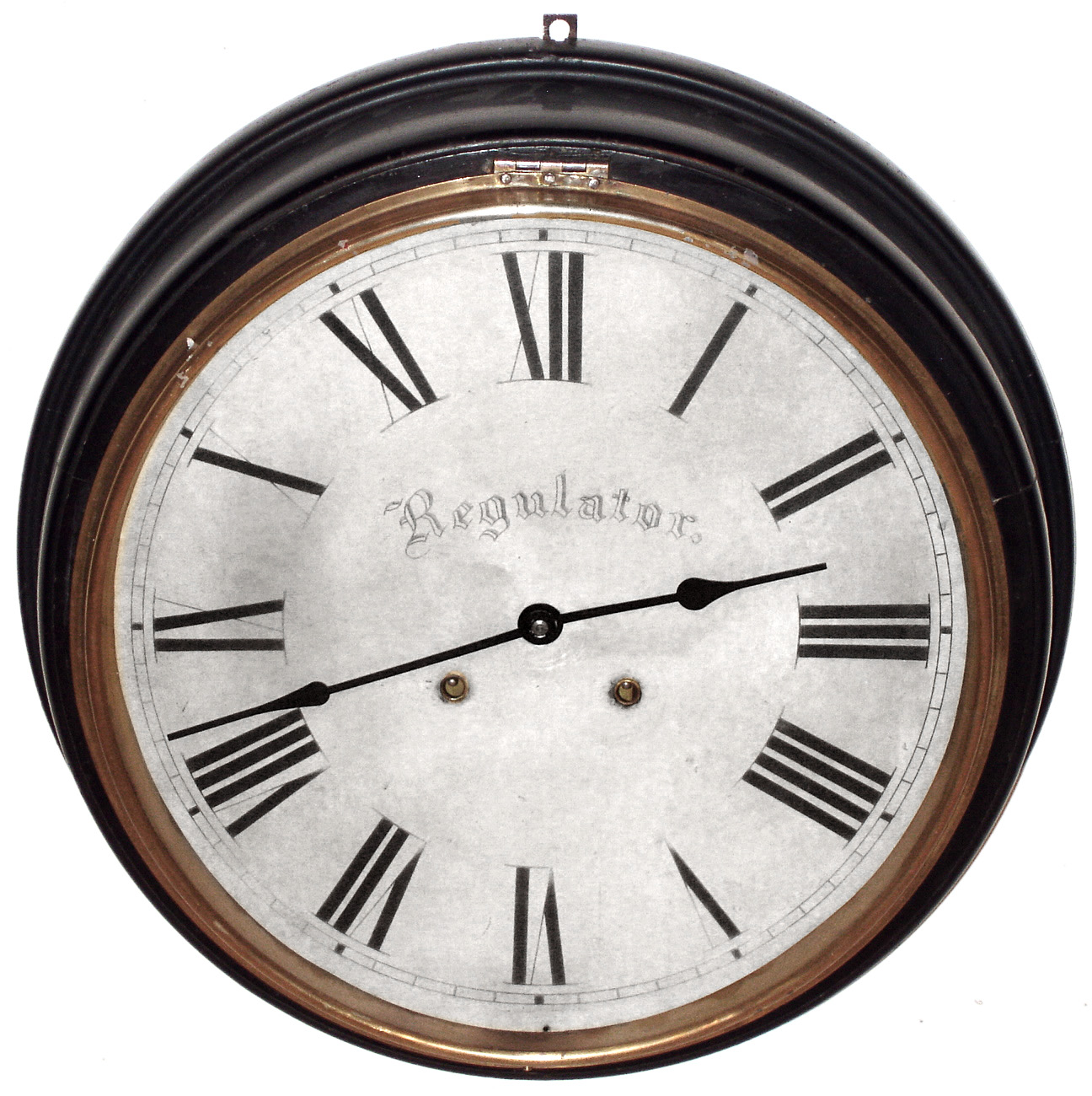E. Ingraham, Bristol, Conn., black painted wood 8 day time and strike gallery clock, c1920 — Antique Clocks Price Guide