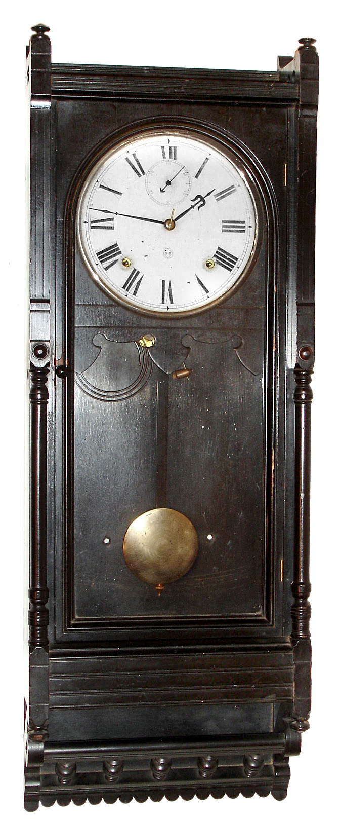 Seth Thomas Clock Co., Thomaston, Conn., "Queen Anne" ebony 8 day time and strike wall clock, c1880 — Antique Clocks Price Guide