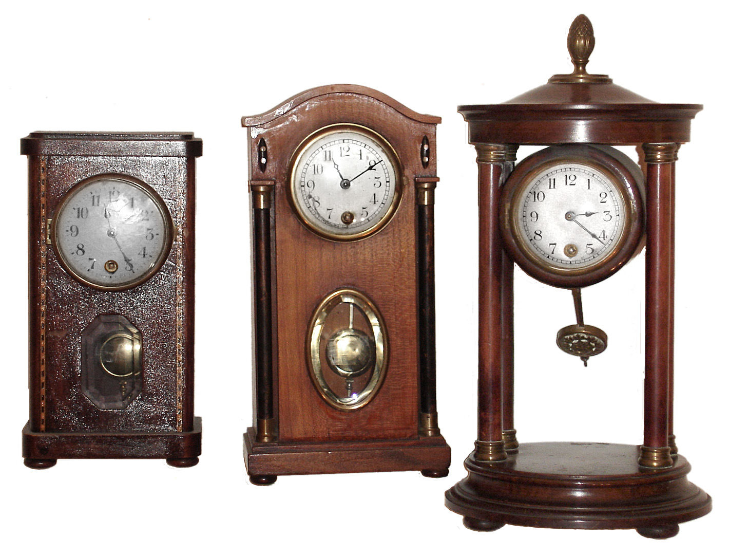Clocks- 3 (Three) Hamburg American Clock Co. German small 8 day time only wood pendulum mantel clocks, c1900 — Antique Clocks Price Guide
