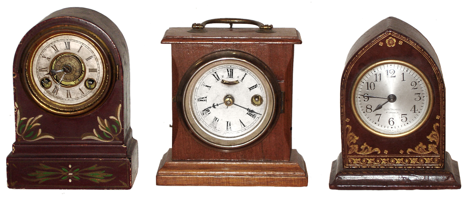 Clocks- 3 (Three) small American desk clocks, Terry mini iron alarm, H.Davies and Seth Thomas, late 19th and early 20th centuries — Antique Clocks Price Guide