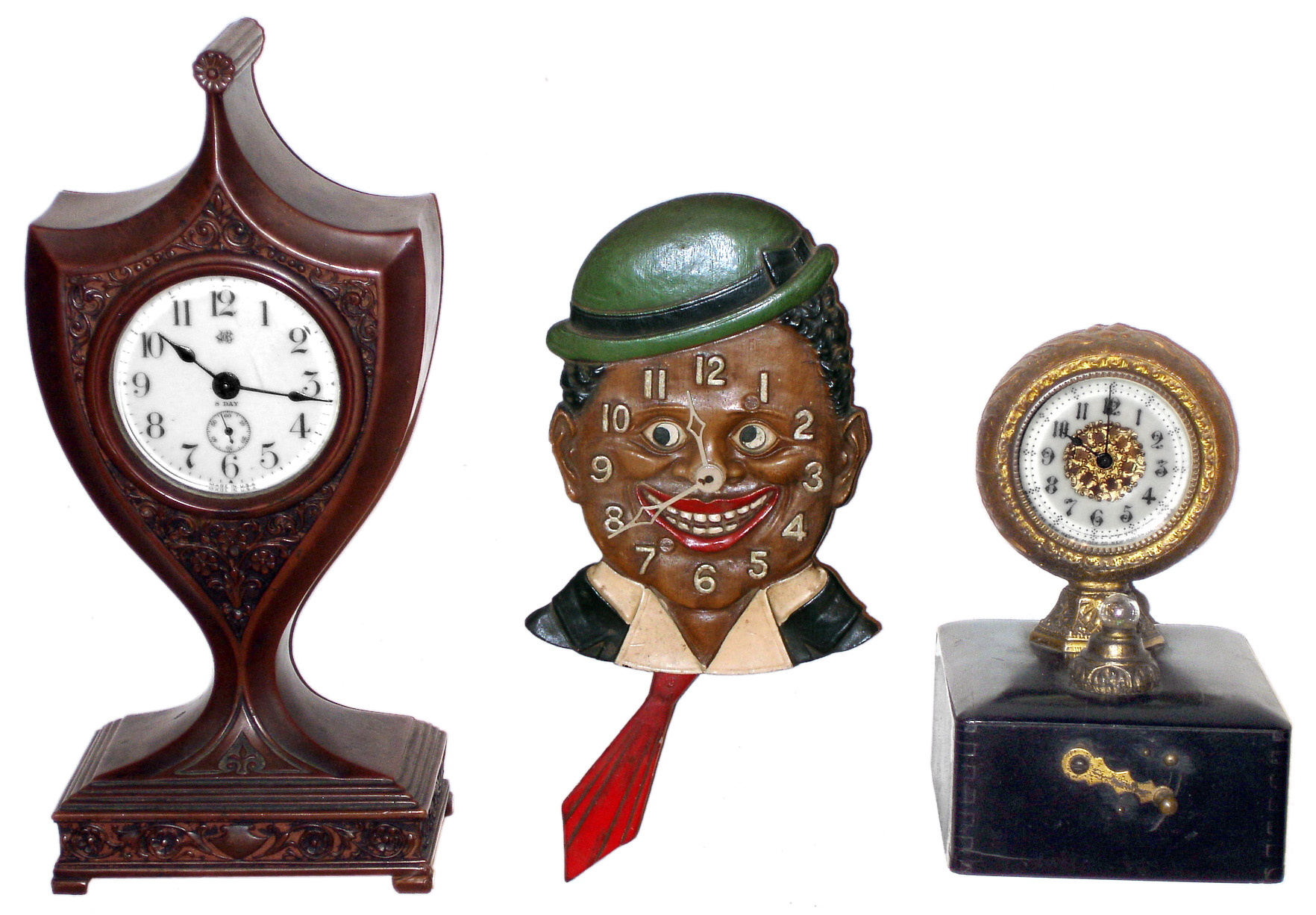 Clocks- 3 (Three) American metal novelty clocks: Lux; New Haven; Jennings; early 20th century — Antique Clocks Price Guide