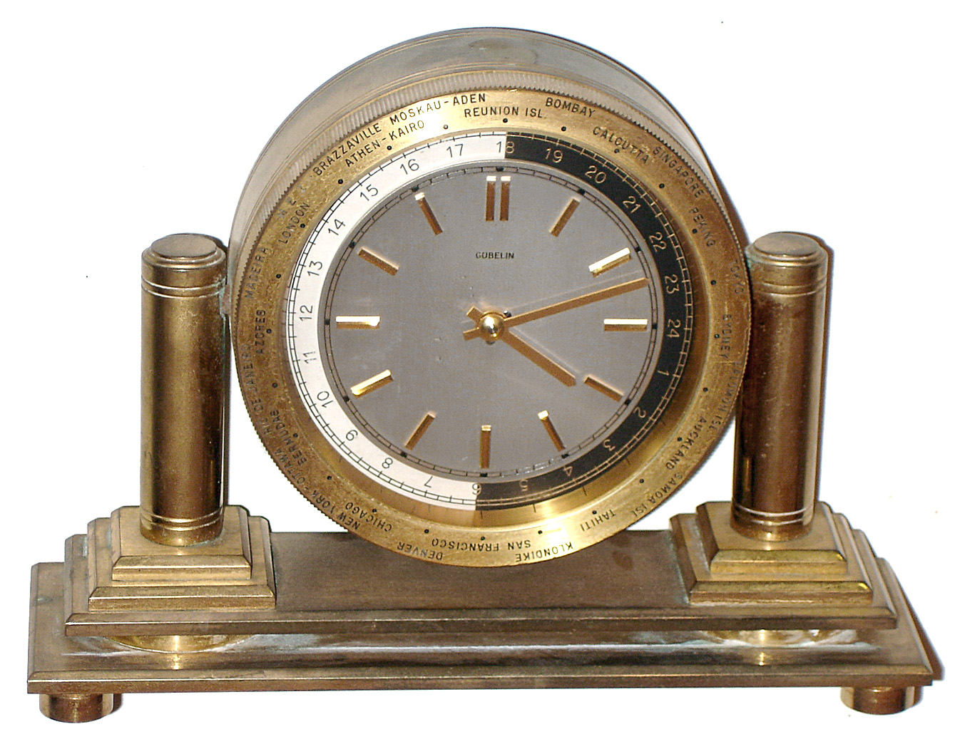 Gubelin, Swiss, 8 day world time, desk timepiece, c1950 — Antique Clocks Price Guide