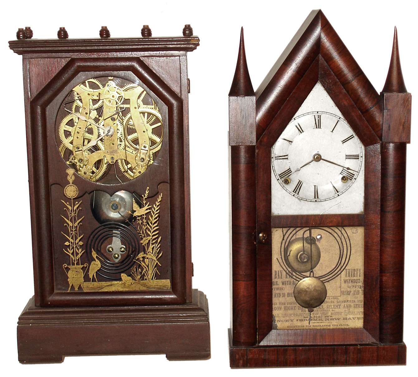 Clocks- 2 (Two) Connecticut mahogany 8 day time and strike mantel clocks, Seth Thomas and Jerome, mid to late 19th century — Antique Clocks Price Guide
