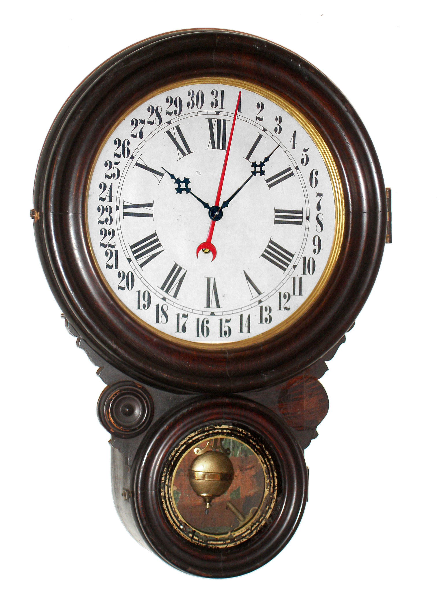 E. Ingraham, Bristol, Conn. 8 day time and calendar rosewood grained wall clock, c1880 — Antique Clocks Price Guide