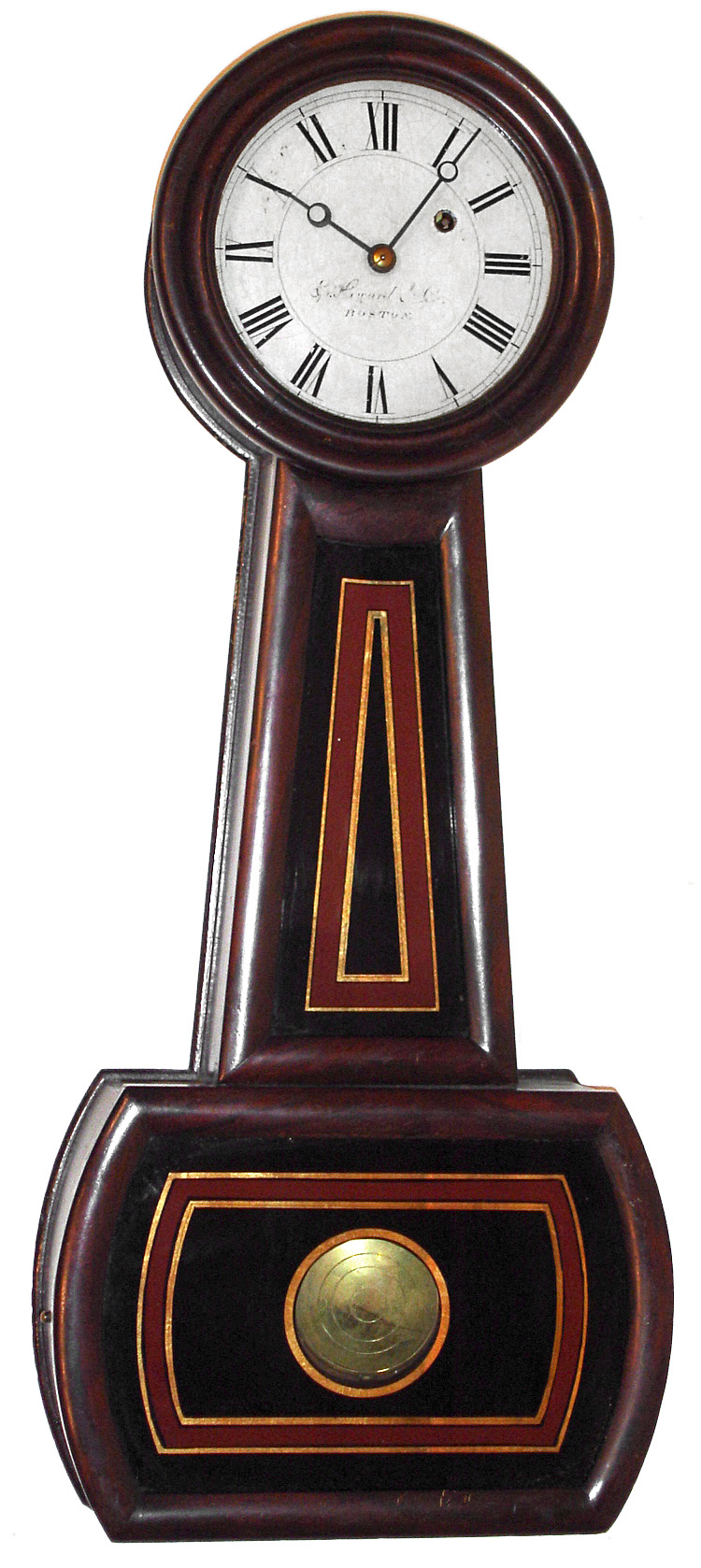 E. Howard and Co., Boston, Mass., "No. 5" weight driven 8 day time only, grained cherry case banjo clock, c1890 — Antique Clocks Price Guide