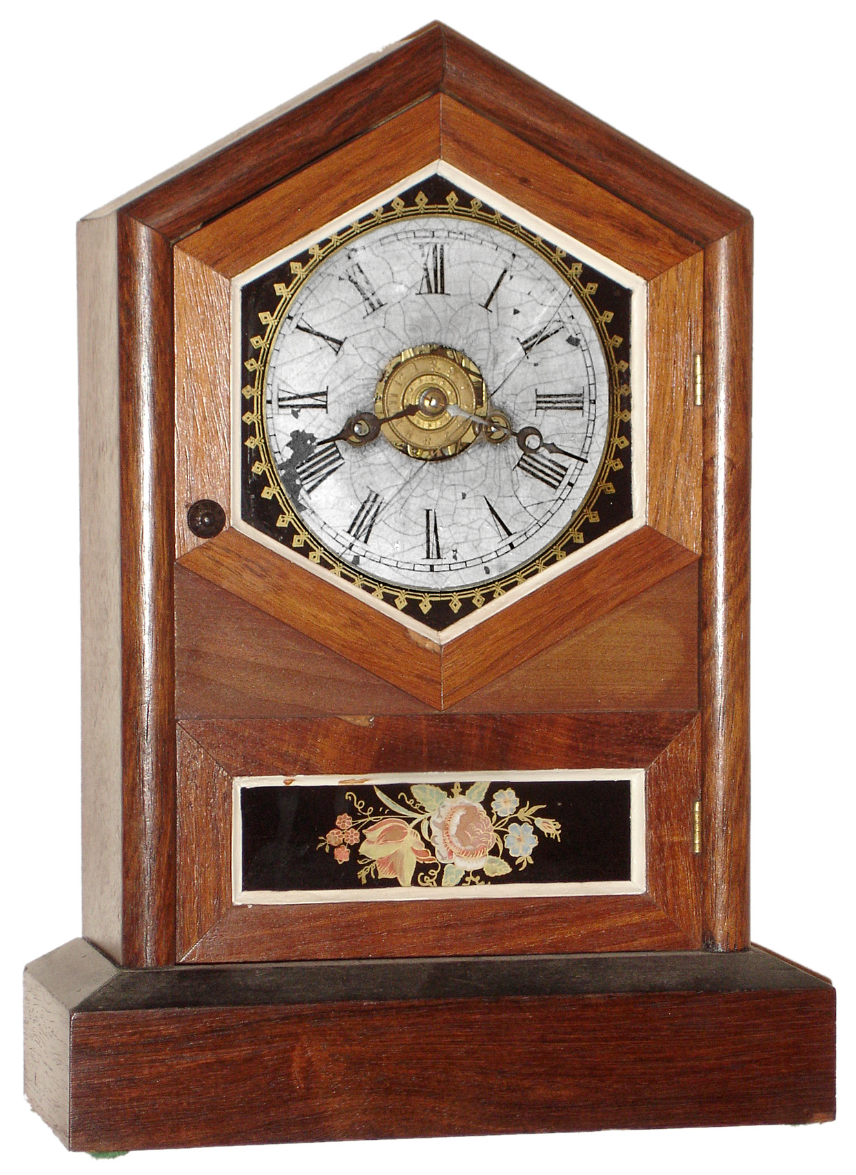 Jerome and Co., New Haven, rosewood 30 hour time, strike and alarm cottage clock, c1875 — Antique Clocks Price Guide