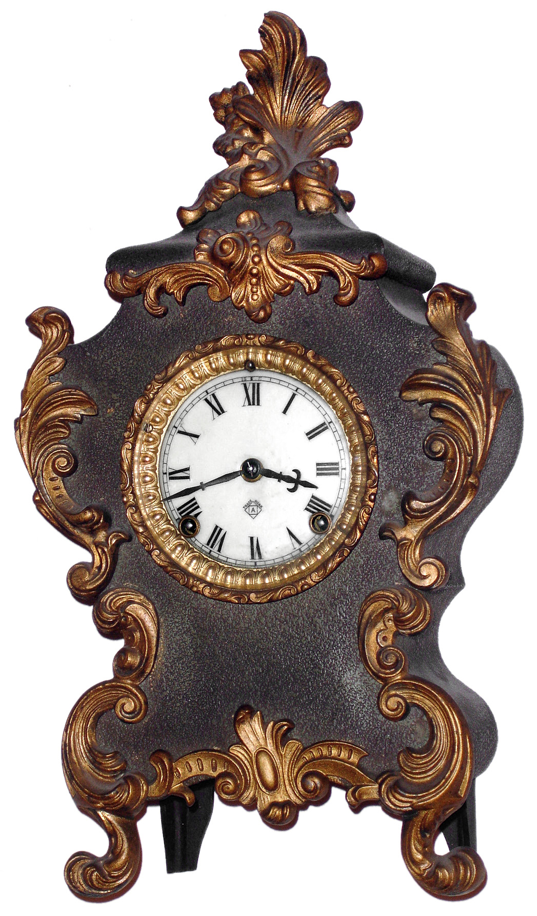 Ansonia Clock Co., New York, "Seine" green enameled iron 8 day time and strike mantel clock, c1894 — Antique Clocks Price Guide
