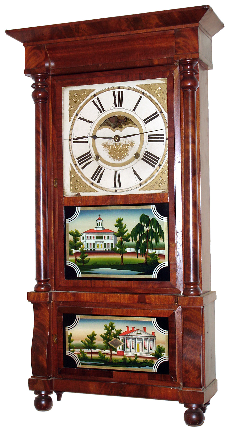 Birge, Mallory and Co., 8 day time and strike column and cornice or double decker shelf clock, c1846 — Antique Clocks Price Guide