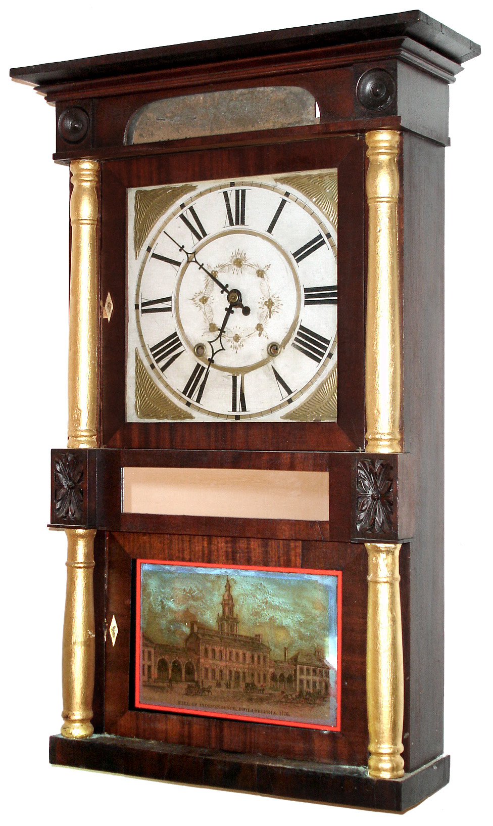 Olcott Cheney, Berlin, Conn., 30 hour time and strike wood movement column and cornice shelf clock, c1831 — Antique Clocks Price Guide