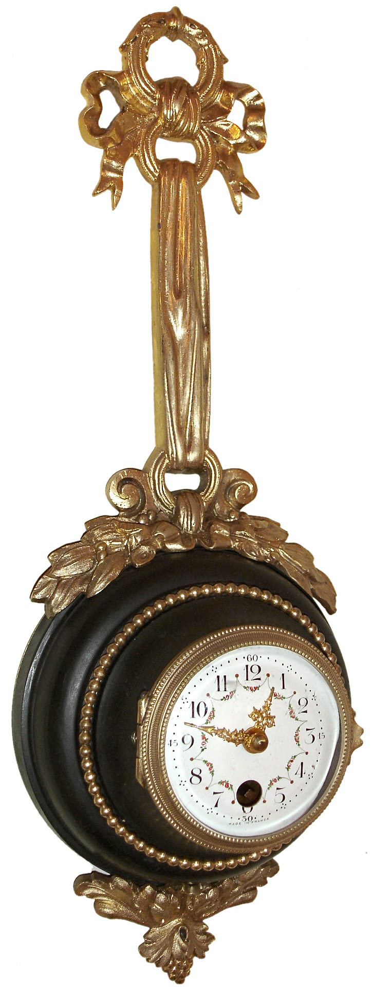 French, 8 day miniature bronze gilt wall cartel platform escapement timepiece, c1900. — Antique Clocks Price Guide