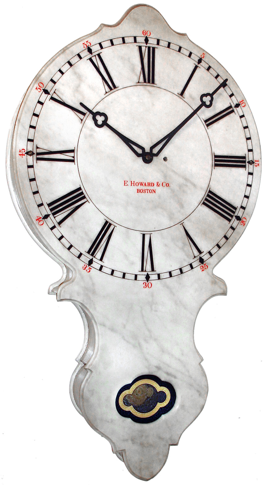 E. Howard and Co., Boston, Mass., "No. 17 Marble Dial", 8 day, time only, weight driven movement with black painted Roman numerals and red painted minutes and signature, c1874 — Antique Clocks Price Guide