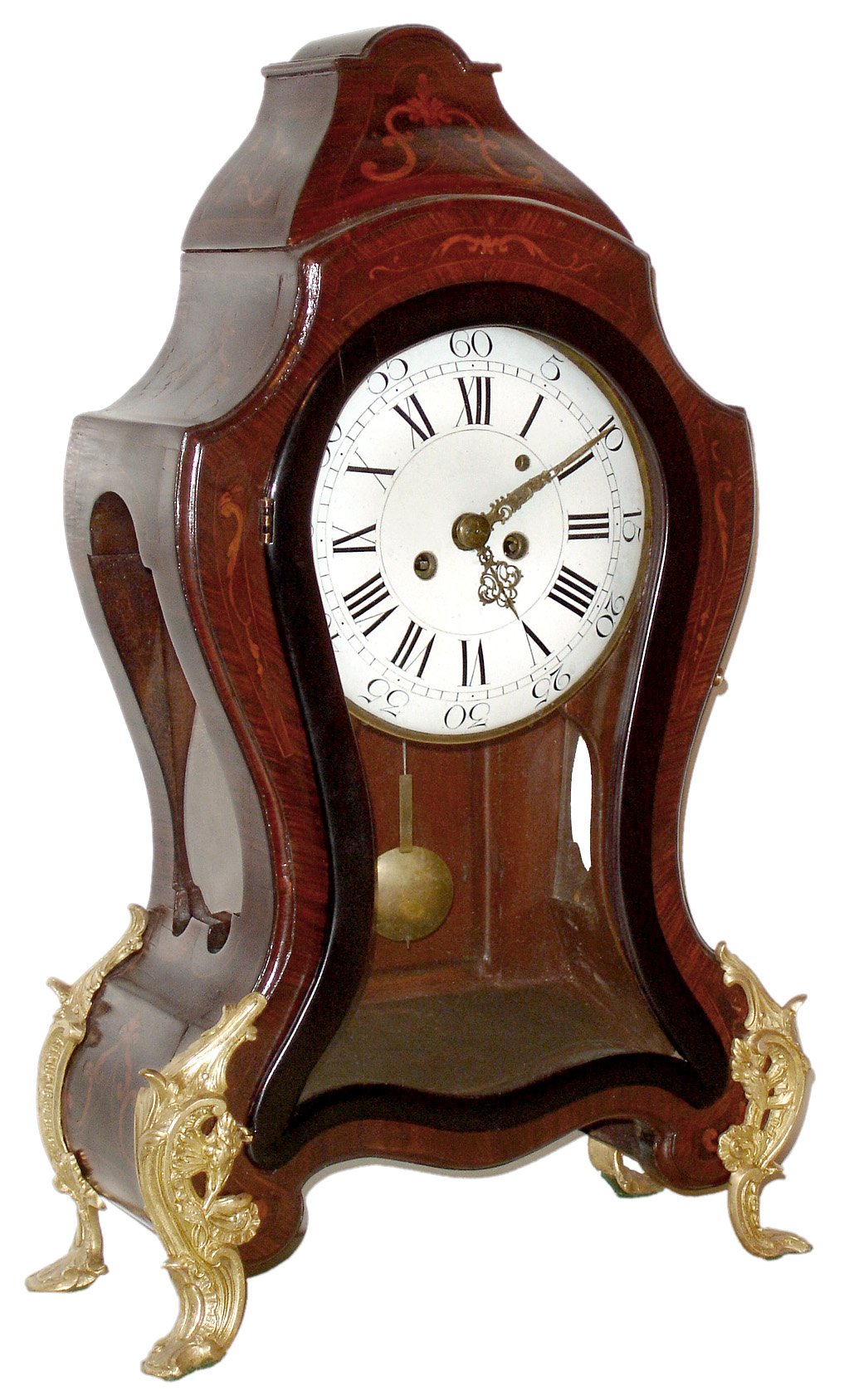 Austrian bracket clock, 2 day, time, alarm and quarter strike on two bells, spring driven movement in inlaid hard wood case with white enamel dial, c1810 — Antique Clocks Price Guide