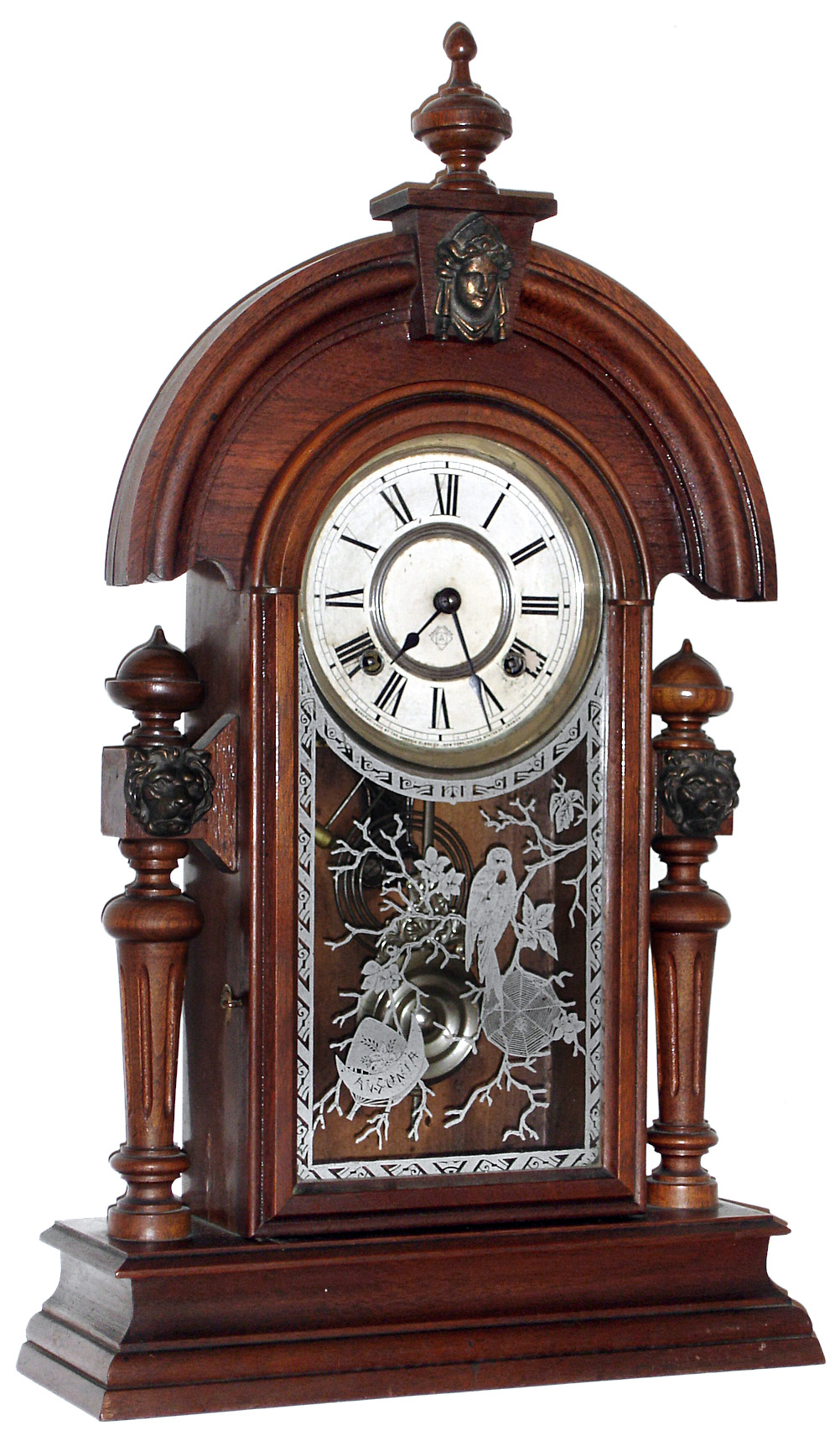 Ansonia Clock Co., Ansonia, Conn., "King", 8 day, time and strike, walnut mantel clock, c1880. — Antique Clocks Price Guide