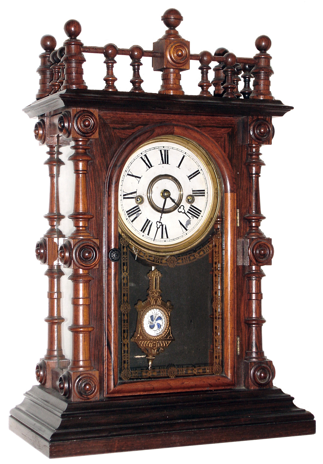 Welch, Spring and Co., Forestville, Conn., "Gerster, V.P.", 8 day, time and strike, rosewood mantel clock, c1885 — Antique Clocks Price Guide