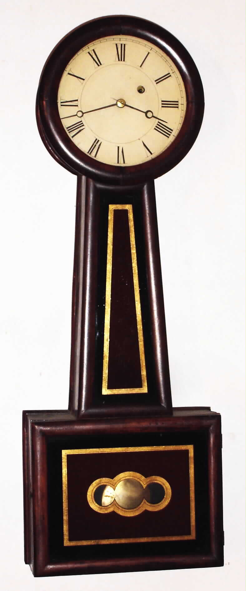 Attleboro 8 day weight driven mahogany banjo timepiece, c1850 — Antique Clocks Price Guide