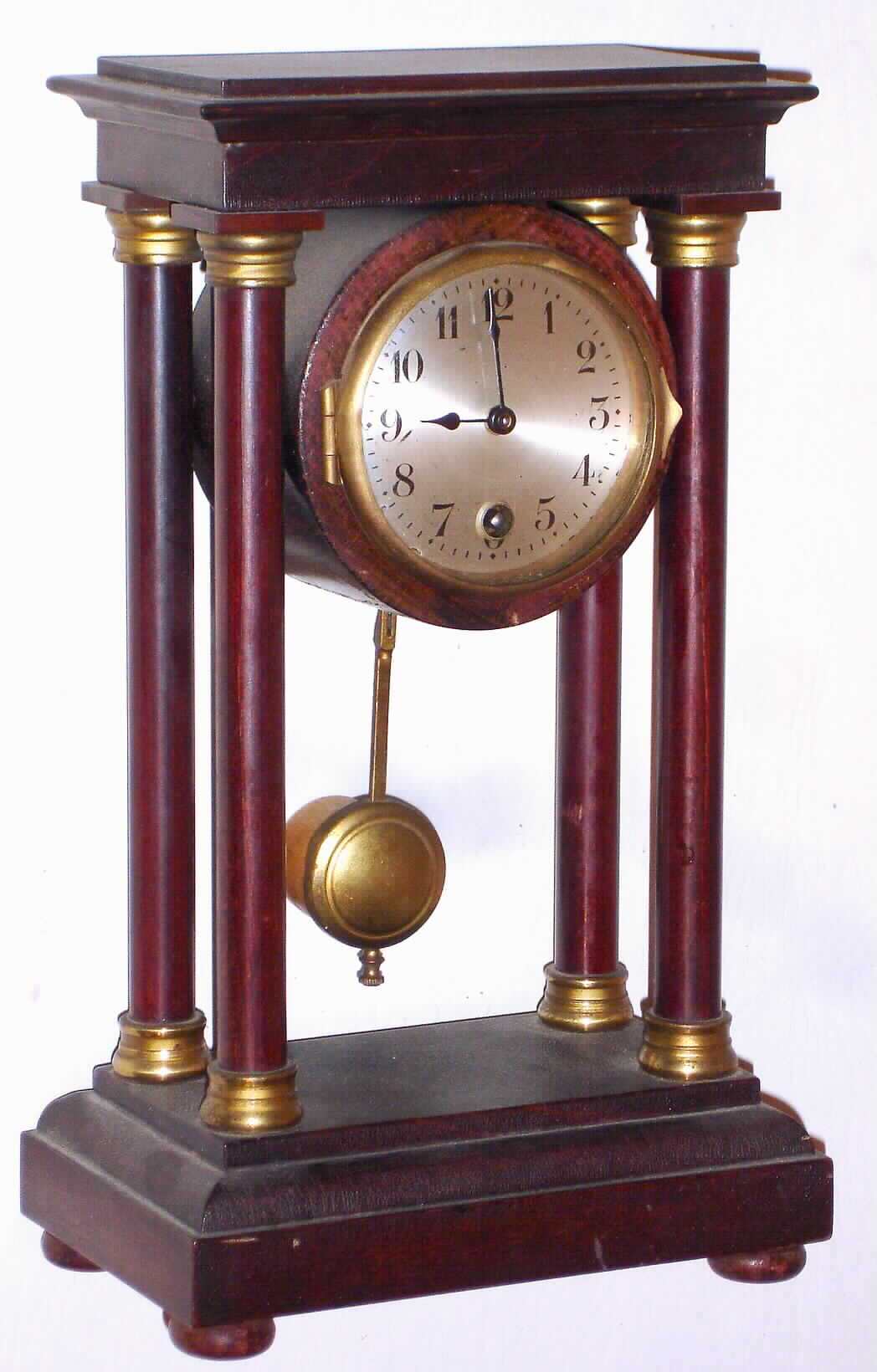 Hamburg American Clock Co., Germany, small mahogany portico timepiece, c1910 — Antique Clocks Price Guide