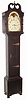 American tall clock, unsigned, 8 day with rolling moon, the last repair label from 1883, Philadelphia. Mov't with well shaped plates along the top and cut out at bottom to conserve brass. The informal country case of mixed woods retains large cast door hinges and a deep broken arch, c1825