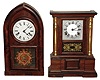 Clocks- 2 (Two) wood 8 day time and strike mantel clocks, Atkins and Welch, later 19th century