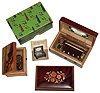 Music boxes- 3 (Three) small modern wooden box players, two Swiss Thorens and one Italian Intarsitalia