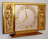 Swiss, for "Saks Fifth Avenue", ormolu desk clock in Art Nouveau motif, with a different lady emptying her water jug on each side of the dial. 8 day time and strike, c1950