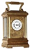 Le Roy and Cie, Paris miniature carriage clock, 8 day, time only, spring driven movement with lever platform escapement in Anglaise case with white enamel dial and finely engraved mask containing maker's signature, c1890