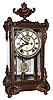 Ansonia Clock Co., New York, "Marquis" crystal regulator, 8 day, time and strike, spring driven movement with open escapement in brass case with rhinestone highlights on dial and pendulum, c1905