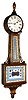 Waltham Clock Co., Waltham, Mass., "Banjo" time piece, 8 day, time only, weight driven E. Howard and Co. movement in a gold leafed presentation case with painted metal dial, reverse painted tablets and acorn finial, c1930