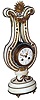 A.D. Mougin, France lyre form mantel clock with 8 day, time and bell strike, spring driven movement with complex pendulum, front ring decorated in pastes in marble and ormolu case, c1890