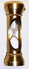 Sicura, Swiss gilt desk clock and hour glass combination with 23J, spring driven movement and metal dial with date at 3 inset into top of hour glass. The bottom of glass is inset with a gilt horse's head, c1965