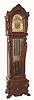 Winterhalder and Hofmeier, Schwarzenbach, Germany, triple tune, rolling moon tall case clock time and quarter chime on 9 tubes with option for Westminster, Whittington, or Winchester chimes + silent lever The movement is 8 day and has a three jar mercury pendulum housed in an elaborately and ornately carved mahogany case with well carved male and female figures flanking the hood and trunk and with gargoyles on the base on claw feet, and wtih moon phase dial. c1900