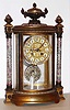 French oval crystal regulator mantel clock, 8 day, time and strike, spring driven movement in brass and multicolor enamel case with bejeweled pendulum inset with artist signed portrait of an aristocratic woman and bejeweled dial surround, c1890