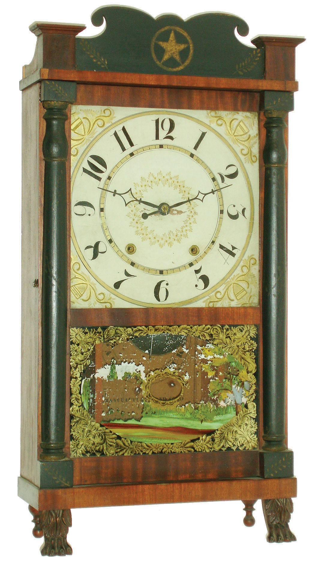 E. & G.W. Bartholomew, Bristol, Conn., 30 hour, time and strike weight wood movement half column and splat shelf clock, c1830 — Antique Clocks Price Guide