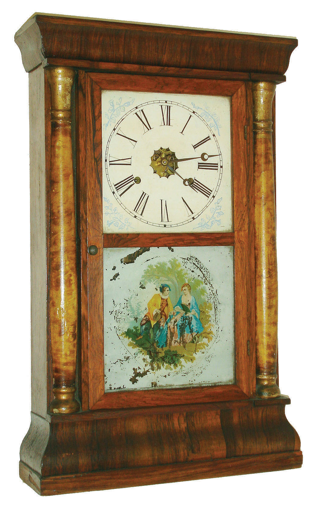E.N. Welch Mfg. Co., Forestville, Conn., 30 hour, time and strike weight brass column & cornice shelf clock, c1870 — Antique Clocks Price Guide