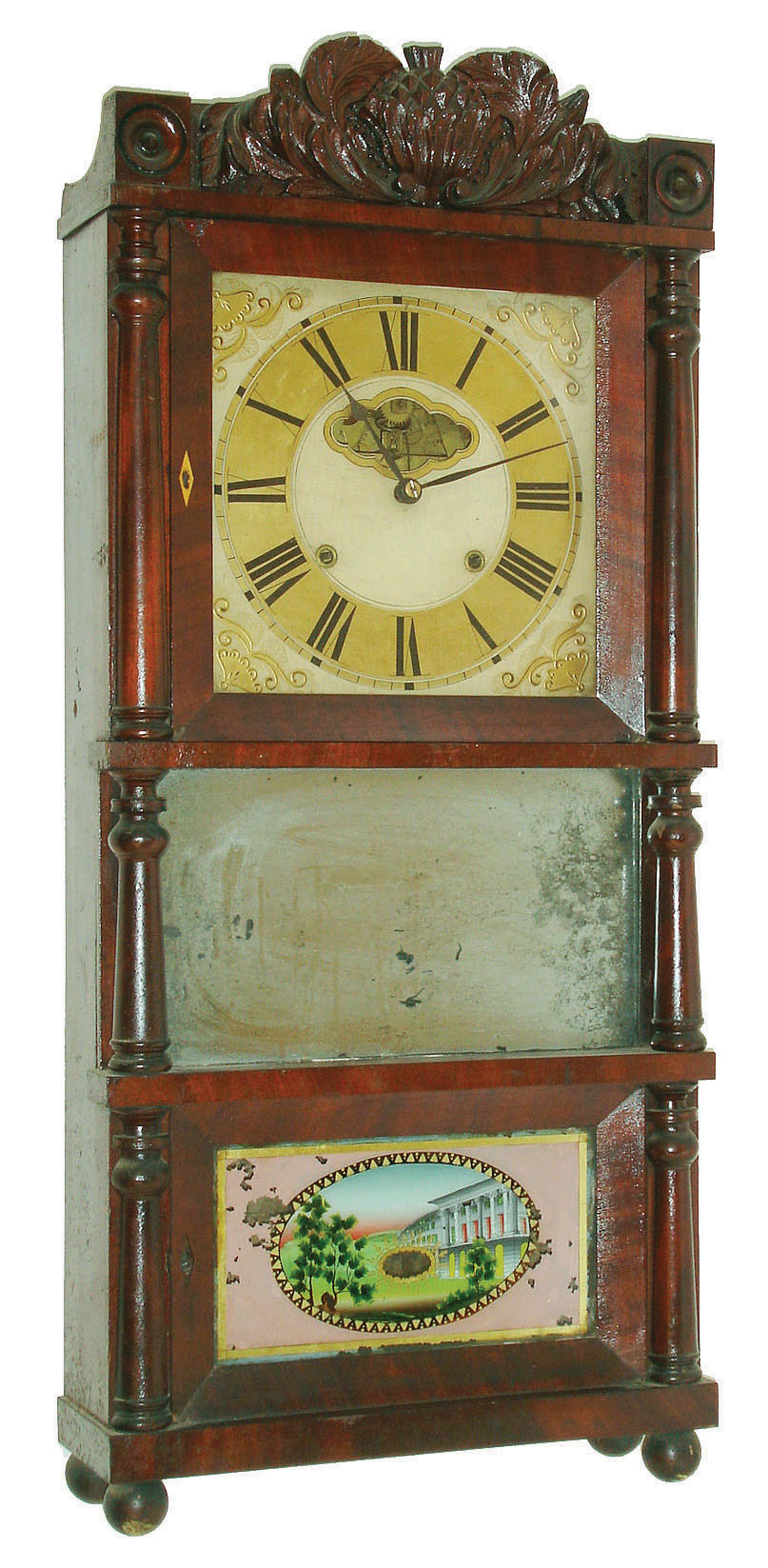 C. & L.C. Ives, Bristol, Conn., 8 day, time and strike weight brass movement triple decker shelf clock, c1834 — Antique Clocks Price Guide