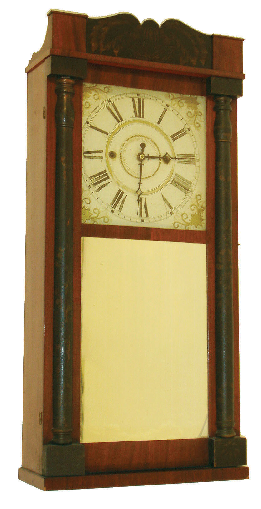 Burr & Chittenden, Lexington, Mass., 30 hour, time and strike weight wood movement (groaner) half column & splat shelf clock, c1835 — Antique Clocks Price Guide