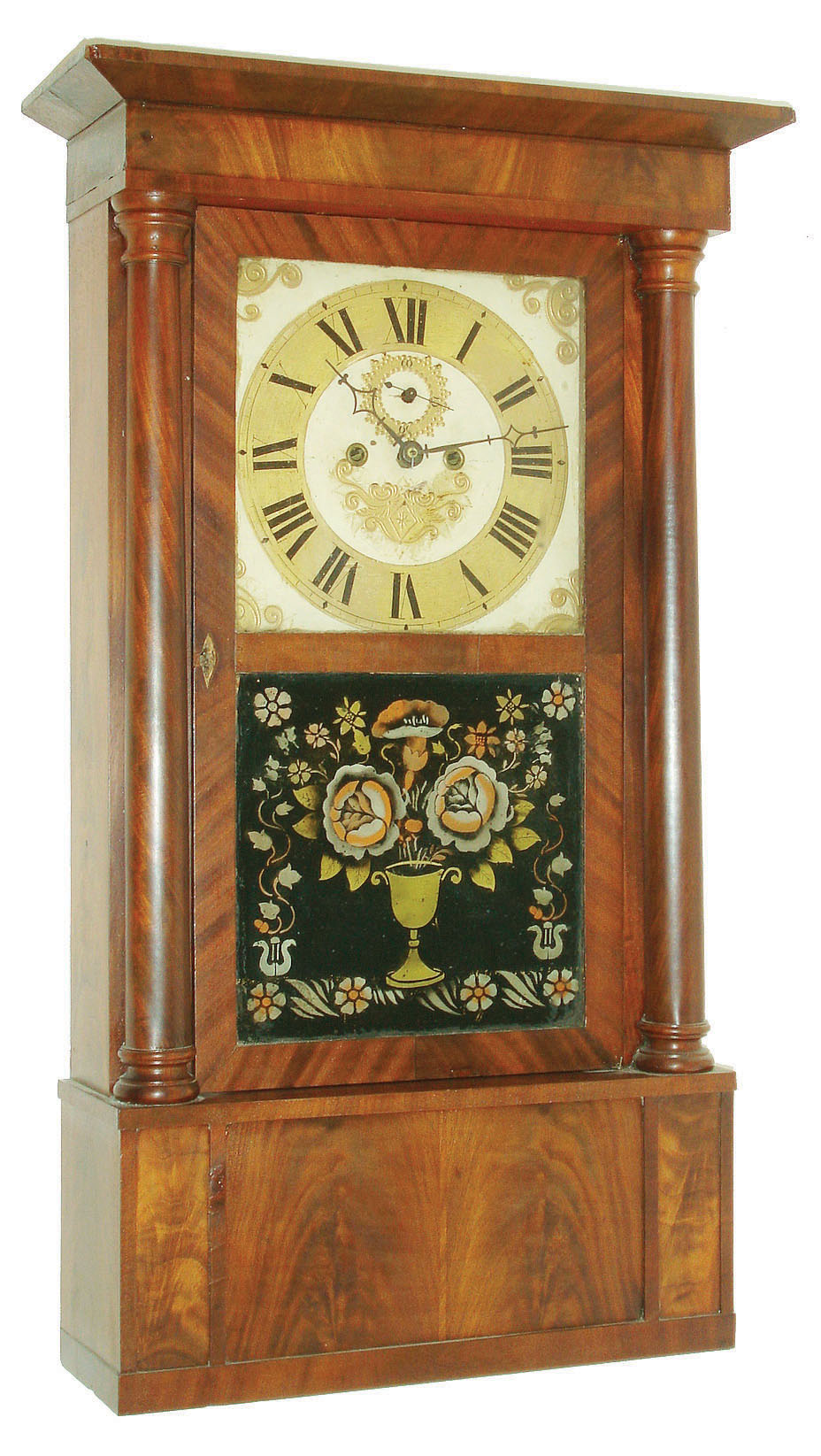Spencer, Hotchkiss & Co., Salem Bridge, Conn., 8 day, time and strike weight brass movement column and cornice shelf clock, c1835 — Antique Clocks Price Guide