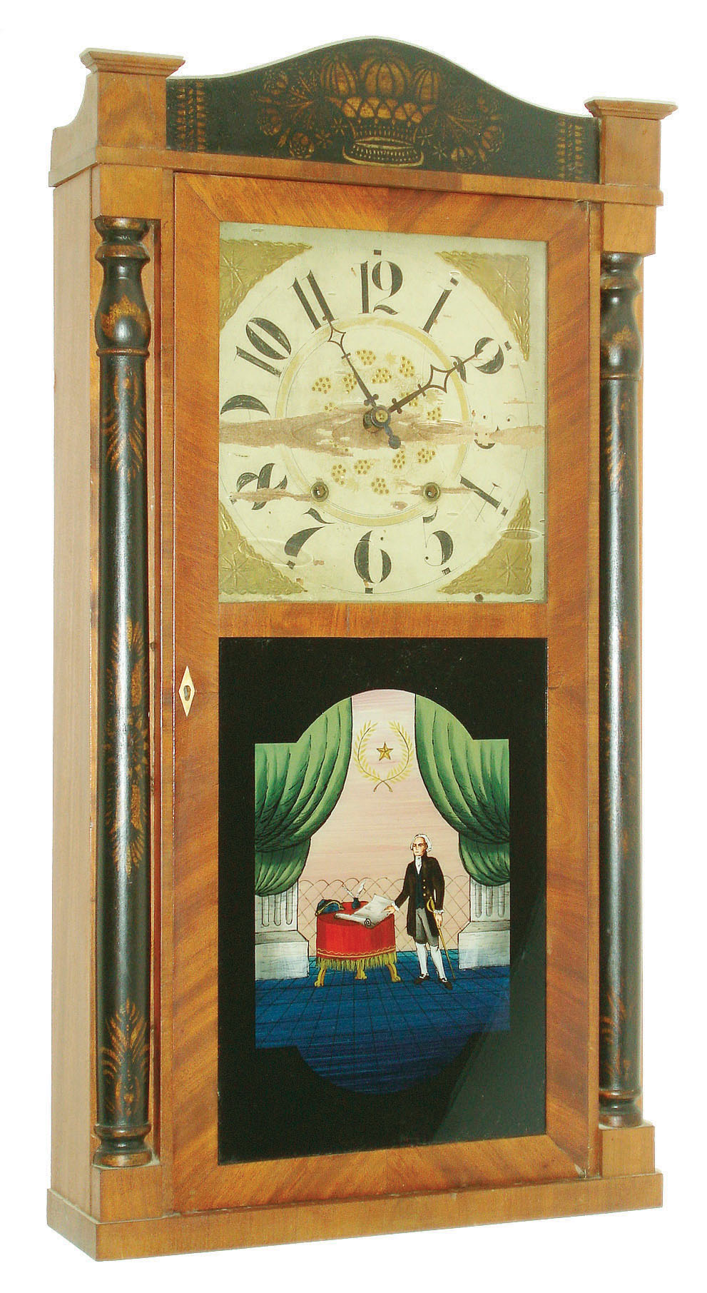 Riley Whiting, Winchester, Conn., 30 hour, time and strike weight wood movement half column & splat shelf clock.  c.1830 — Antique Clocks Price Guide