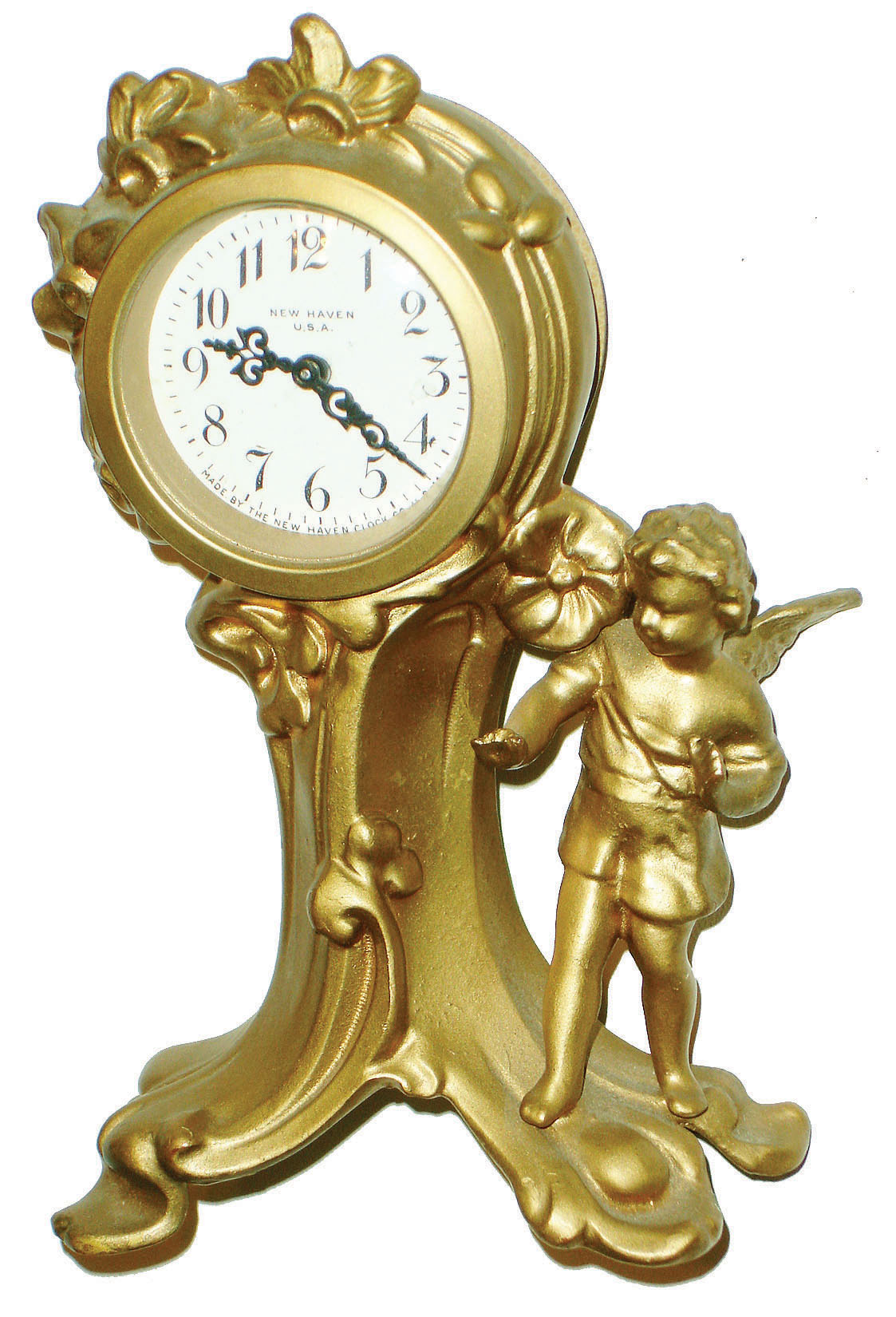New Haven Clock Co., New Haven, Conn., "Benton" cast metal 30 hour time only novelty clock, c1913 — Antique Clocks Price Guide