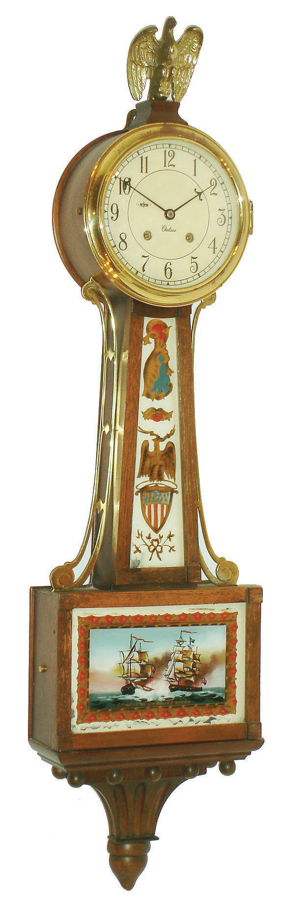 Chelsea Clock Co., Boston, Mass., 8 day, time and house strike 3/4 size patent or banjo timepiece. Serial no. 784373, c1972 — Antique Clocks Price Guide