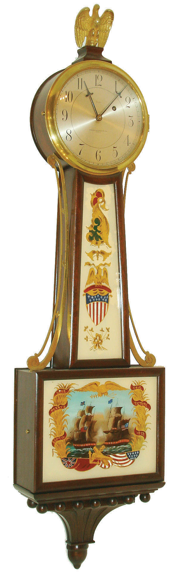 Chelsea Clock Co., Chelsea, Mass., 8 day, weight brass movement patent or banjo clock or timepiece retailed by Bigelow, Kennard & Co., Boston. Serial no. 178427, c1927 — Antique Clocks Price Guide