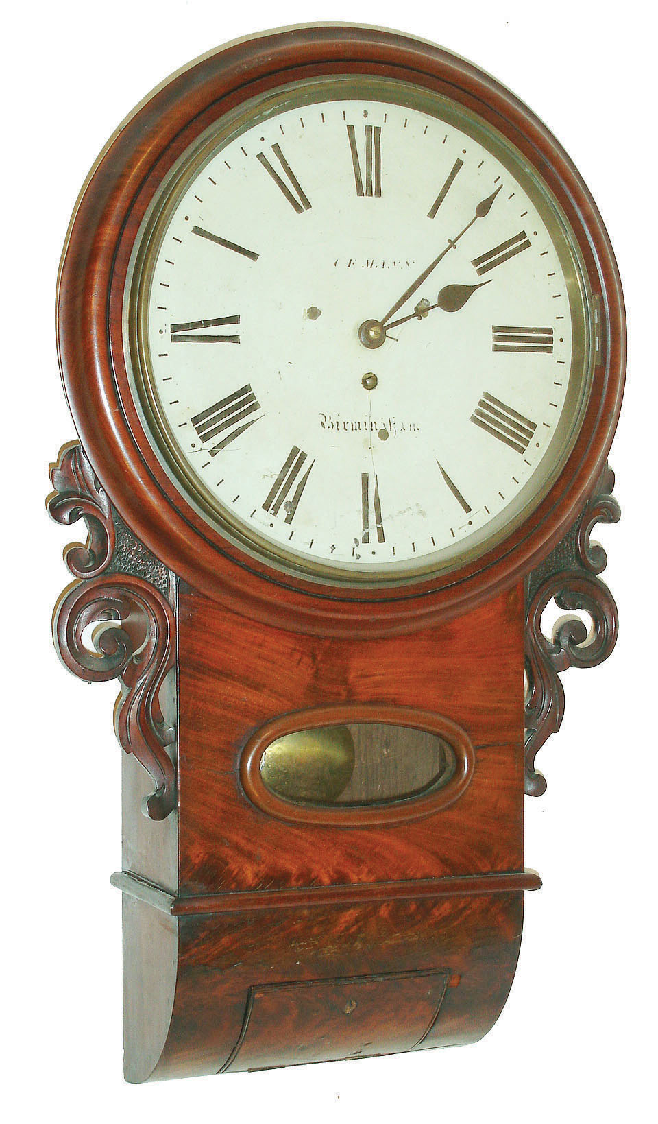 English, 8 day, brass fusee movement tavern wall clock or timepiece, c1875 — Antique Clocks Price Guide