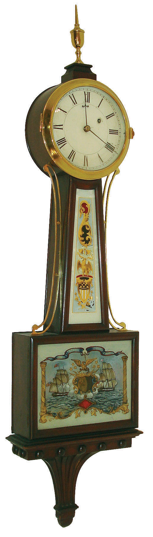 Waltham Clock Co., Waltham, Mass., 8 day, weight brass movement patent or banjo clock or timepiece.  Movement is stamped 3211, c1923 — Antique Clocks Price Guide