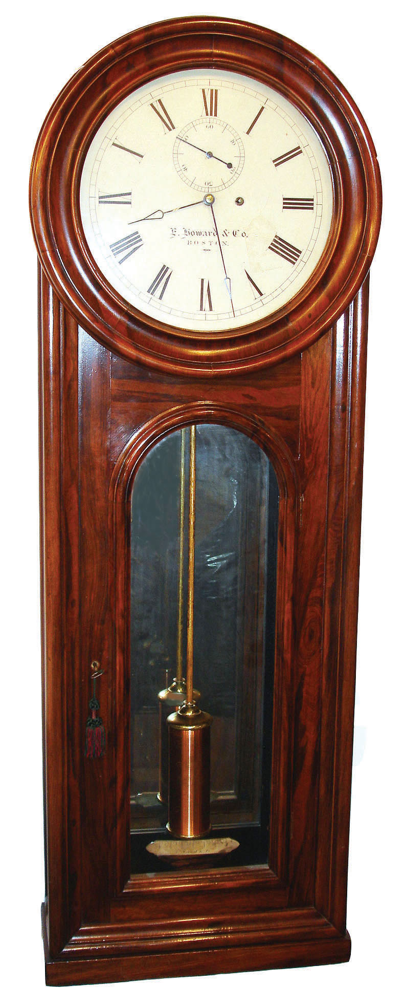 E. Howard & Co., Boston,  "Regulator No. 12" wall clock, in original grained cherry case, now less bottom trim molding, and with a stand that allows it to be used as a floor clock, c1875 — Antique Clocks Price Guide