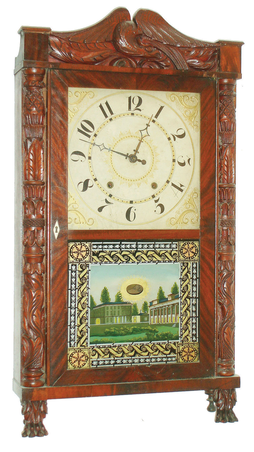 E. Terry & Son, Plymouth, Conn., 30 hour, wood movement carved column and splat shelf clock, c1830 — Antique Clocks Price Guide