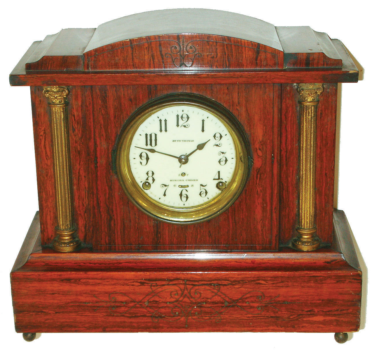 Seth Thomas Clock Co., Thomaston, Conn., "Chime Clock No. 1", 8 day, time and strike 4 bell "Sonora Chime" Adamantine mantel clock, c1911 — Antique Clocks Price Guide