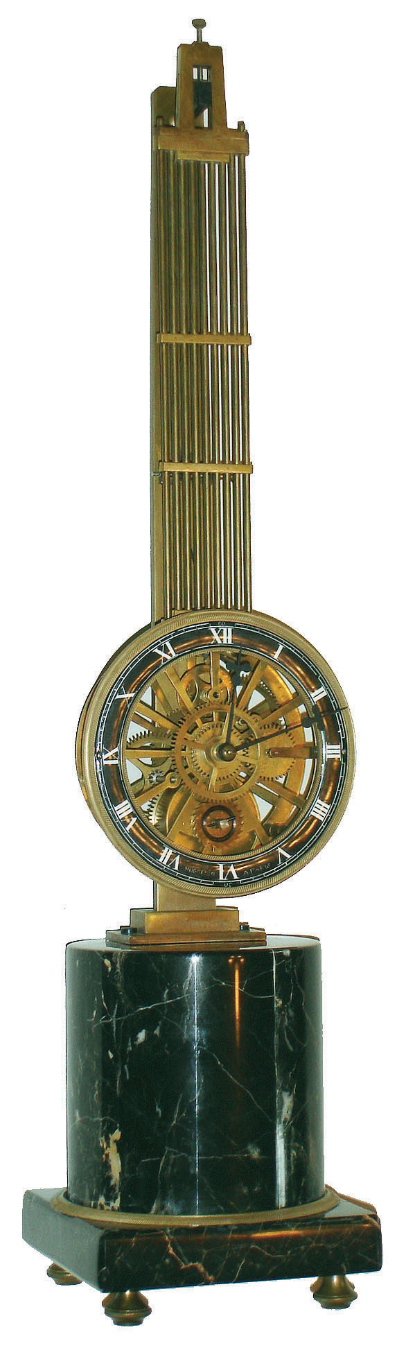 Reproduction Asian upside-down 8 day swinger signed "Huguenin A Paris", (no base or glass dome),  modern — Antique Clocks Price Guide