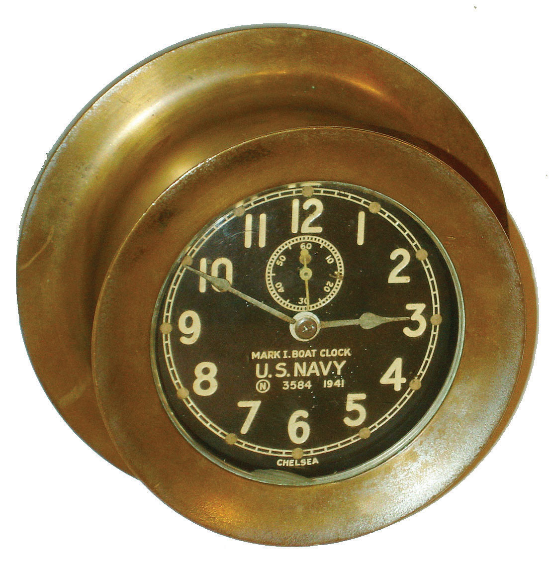 Chelsea Clock Co., Boston, "Mark I Boat Clock, U.S. Navy" WWII brass 8 day marine timepiece, dated 1941 — Antique Clocks Price Guide