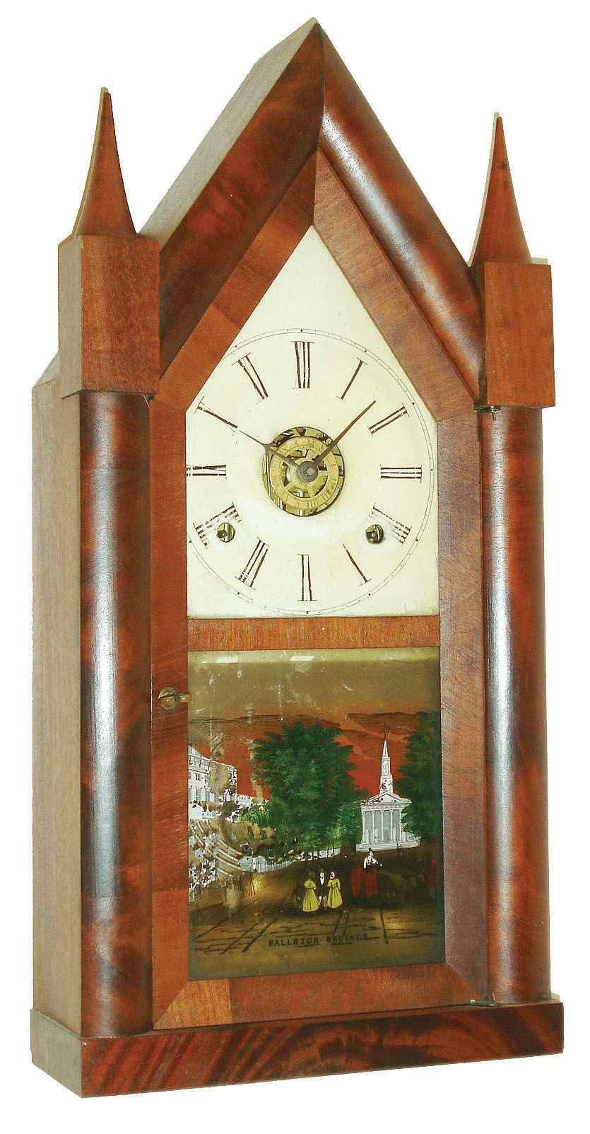 Daniel Pratt & Sons., Reading, Mass., 30 hour, time, strike and alarm sharp gothic or steeple clock.  c.1852 — Antique Clocks Price Guide