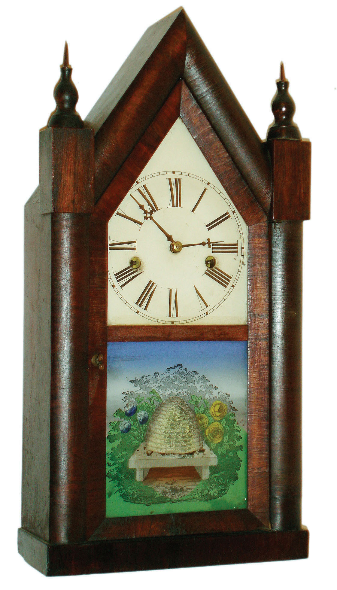 Daniel Pratt & Sons, Reading and Boston,  Mass., rosewood veneer 30 hour time and strike steeple clock, c1860 — Antique Clocks Price Guide